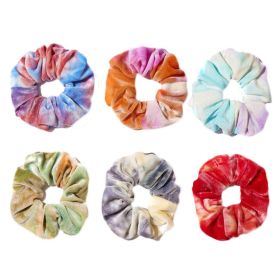 6 Pcs Colorful Tie-dye Hair Scrunchies Winter Velvet Hair Band Ponytail Holder Elastics Hair Ties Hair Accessories