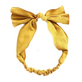 Yellow Simple Bowknot Stretch Hairband Solid Color Headband Out Wide Hair Ribbon Headwrap