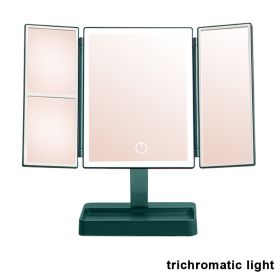 Rechargeable Foldable Makeup Mirror With LED Light 360° Adjust Wireless 1-3X Magnifying 3 Tone Light Desktop Vanity Table Mirror (Emitting Color: three lights2, Ships From: CN)