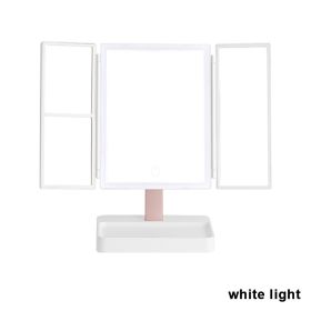 Rechargeable Foldable Makeup Mirror With LED Light 360° Adjust Wireless 1-3X Magnifying 3 Tone Light Desktop Vanity Table Mirror (Emitting Color: white light, Ships From: CN)