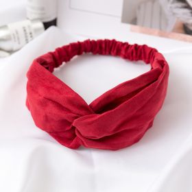 Women Cross Solid color Hair Bands Girls Print Flower Headbands Fashion Turban Make up Hair Accessories (Color: Red)