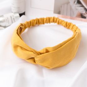 Women Cross Solid color Hair Bands Girls Print Flower Headbands Fashion Turban Make up Hair Accessories (Color: Yellow)