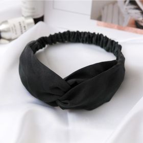 Women Cross Solid color Hair Bands Girls Print Flower Headbands Fashion Turban Make up Hair Accessories (Color: Black)