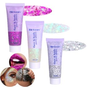 Body Face Chunky Glitter Gel: Pink White Silver Face Sparkles Glitter Gel Makeup (Color: 3PCS#5)