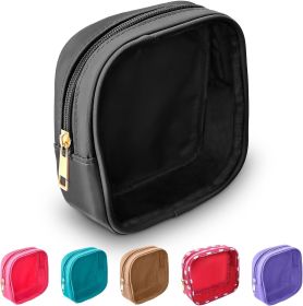 Clear Travel Makeup Organizer Bag for Purse, Small Nylon PVC Cosmetic Travel Bag Toiletry Bag with Zipper (Small: Black)