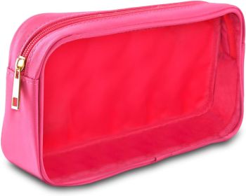 Clear Travel Makeup Organizer Bag for Purse, Small Nylon PVC Cosmetic Travel Bag Toiletry Bag with Zipper (Small: Hot Pink - Medium)