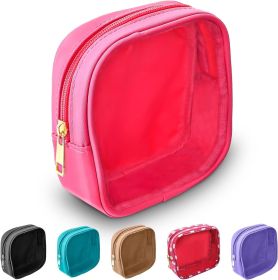 Clear Travel Makeup Organizer Bag for Purse, Small Nylon PVC Cosmetic Travel Bag Toiletry Bag with Zipper (Small: Hot Pink)